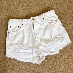 Zara White Distressed Denim Highwaisted Shorts